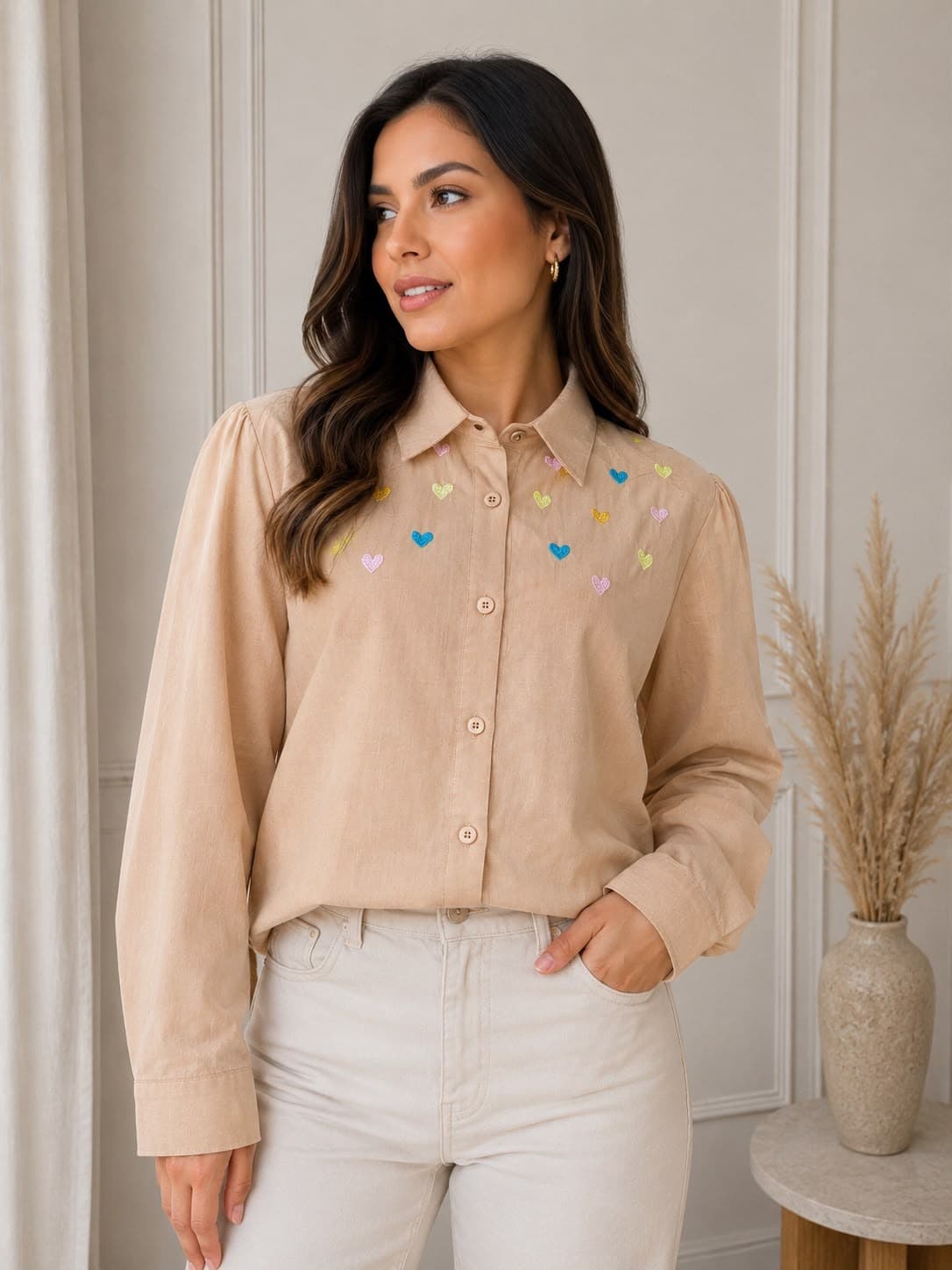 Camisa Corações Bordados