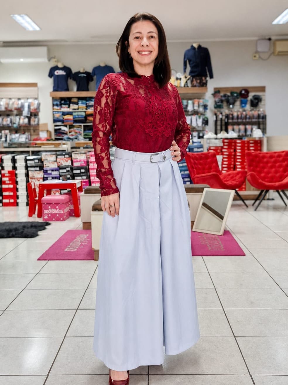 Blusa Renda Vinho & Pantalona